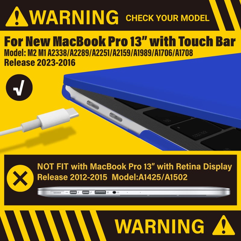 آي بينزر IBenzER متوافق مع حافظة 2025 2024 M2 MacBook Pro 13 بوصة 2025-2016 M1 A2338 A2289 A2251 A2159 A1989 A1706 A1708 حافظة صلبة وغطاء لوحة مفاتيح لجهاز Mac Pro 13 أزرق ملكي T13RBL+1 - Image 3